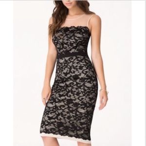 BEBE LACE OVERLAY MIDI DRESS - SIZE 2